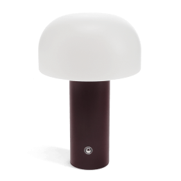 USB lamp with a white dome shade and brown base