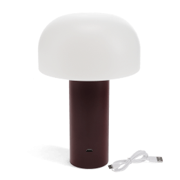 USB lamp with a white dome shade and brown base