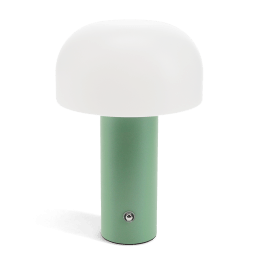 USB lamp with a white dome shade and green base.