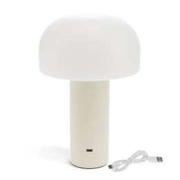 USB lamp with a white dome shade and grey base.