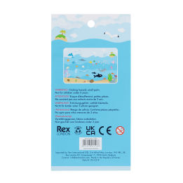 Back of puffy stickers packaging with safey warnings and descriptions.