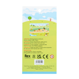 Back of farm animals stickers packaging with safety warnings descriptions.
