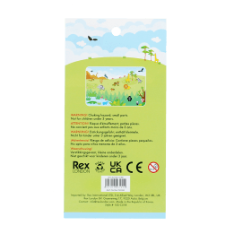 Back of 3d stickers packaging with safety warnings descriptions.