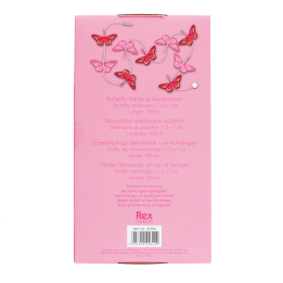 Back of butterfly garland decorations box with descriptions and barcode