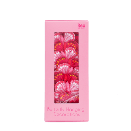 Butterfly hanging decorations in a pink gift box.   