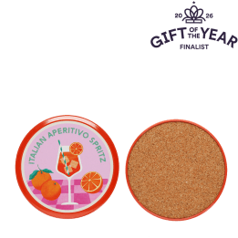 Four round coaster with Italian Aperitivo Spritz design in a storage tin - gift of the year final list