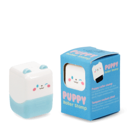 Puppy-themed roller stamp with blue packaging.