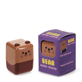Brown Bear-themed roller stamp with packaging on the side.