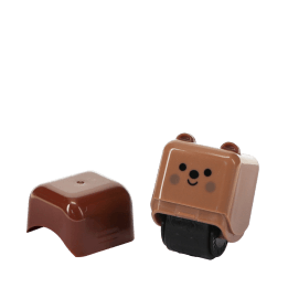 Brown bear-themed roller stamp with the cap removed,