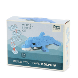 Build your own dolphin brick kit packaging.