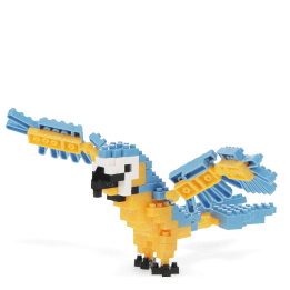 Completed macaw brick model.