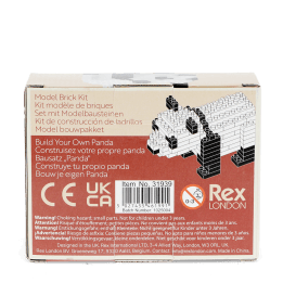 Back of build your own panda brick kit packaging displayed with safety warnings and descriptions.