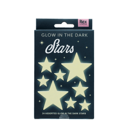 Glow-in-the-dark stars set in dark packaging with assorted star shapes on the front.