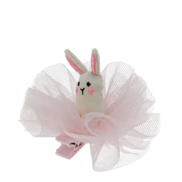 Pink hair clip featuring a small fabric bunny with embroidered details