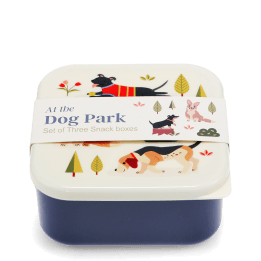 Square snack box with dog park pattern