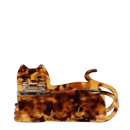 Hair claw clip featuring an adorable cat design in translucent brown, with a marbled effect. 