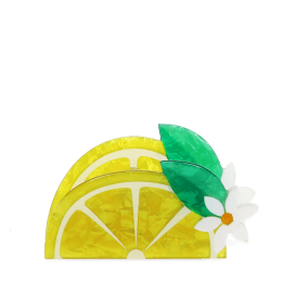 Hair claw clip featuring a fruity lemon wedge design, with hints of marbling and translucence.