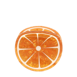 Hair claw clip featuring a fruity orange slice design, with hints of marbling and translucence. 