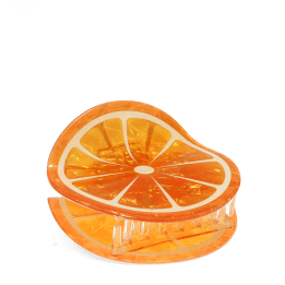 Hair claw clip featuring a fruity orange slice design, with hints of marbling and translucence. 