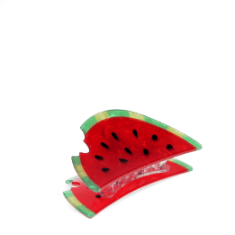 Hair claw clip featuring a fruity watermelon slice design, with hints of marbling and translucence. 