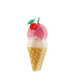 Hair claw clip featuring a delicious ice cream on a cone design, in multiple colours, with hints of marbling and translucence.