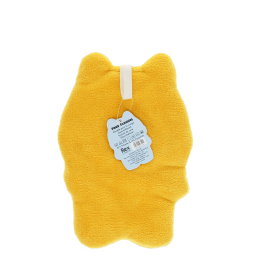 Soft yellow flannel face cloth in a dog shape, designed for gentle facial cleansing.