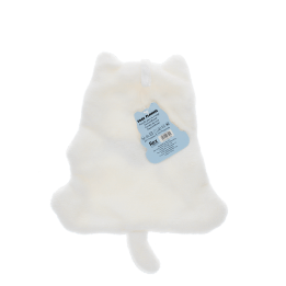 Soft white flannel face cloth in a cat shape, designed for gentle facial cleansing.