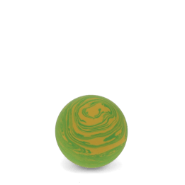 Green and yellow bouncy ball with swirling pattern.