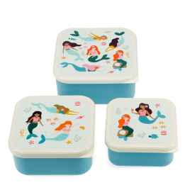 Set of three snack boxes with mermaid designs.