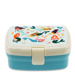 Children’s lunch box with mermaid and sea life illustration.