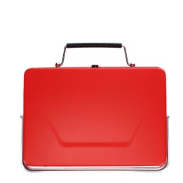 Red portable bbq suitcase with handle