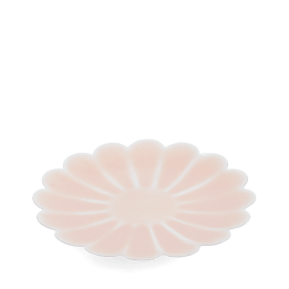 Soft pink enamel flower-shaped trinket dish with scalloped edges