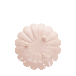 Base of soft pink enamel flower-shaped trinket dish.