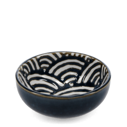 Round ceramic bowl with white wave pattern interior