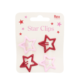 Red and pink star hair clips on display card.