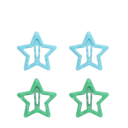 Blue and green star hair clips in a set of four.
