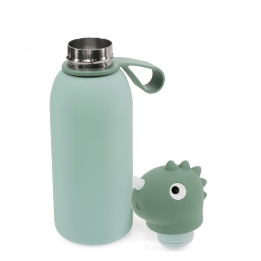 Dinosaur drinks bottle with carry loop, shown open with character lid.