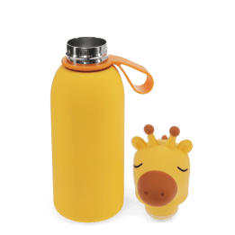 Giraffe drinks bottle with carry loop, shown open with character lid.