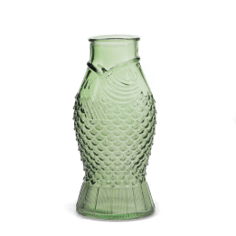 Green glass fish-shaped jug with embossed scales
