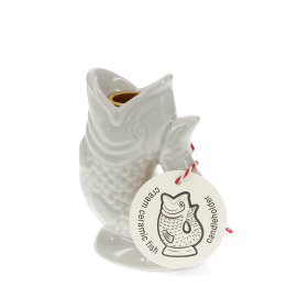 Grey ceramic fish-shaped candleholder with tag.