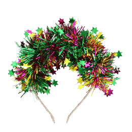 Christmas party headband with colourful tinsel and star.