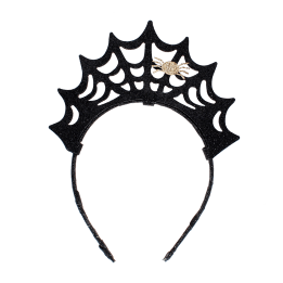 Black glitter spiderweb headband with a gold spider decoration.