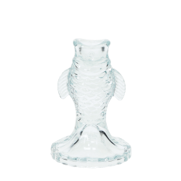 Pale blue glass fish-shaped candle holder with embossed scale detail