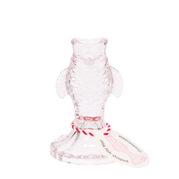 Pale pink glass fish-shaped candle holder with embossed scale detail