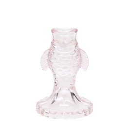 Pale pink glass fish-shaped candle holder with embossed scale detail