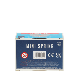 Bottom of Mini Spring packaging showing barcode, safety warning and product information