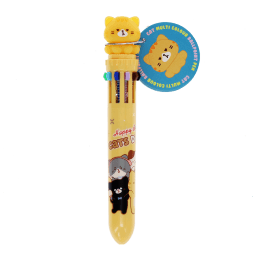 Cat-themed multi-colour ballpoint pen with six ink colours and a cat topper with tag.