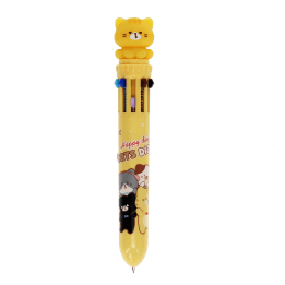 Cat-themed multi-colour ballpoint pen with six ink colours and a cat topper.