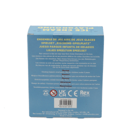 Back of Ice Cream Playground play set retail box showing product information, warnings and barcode.