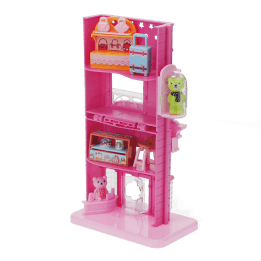 Copilot said:  Pink toy shopping mall interior with clothing display, drink bar, and miniature bear figures
